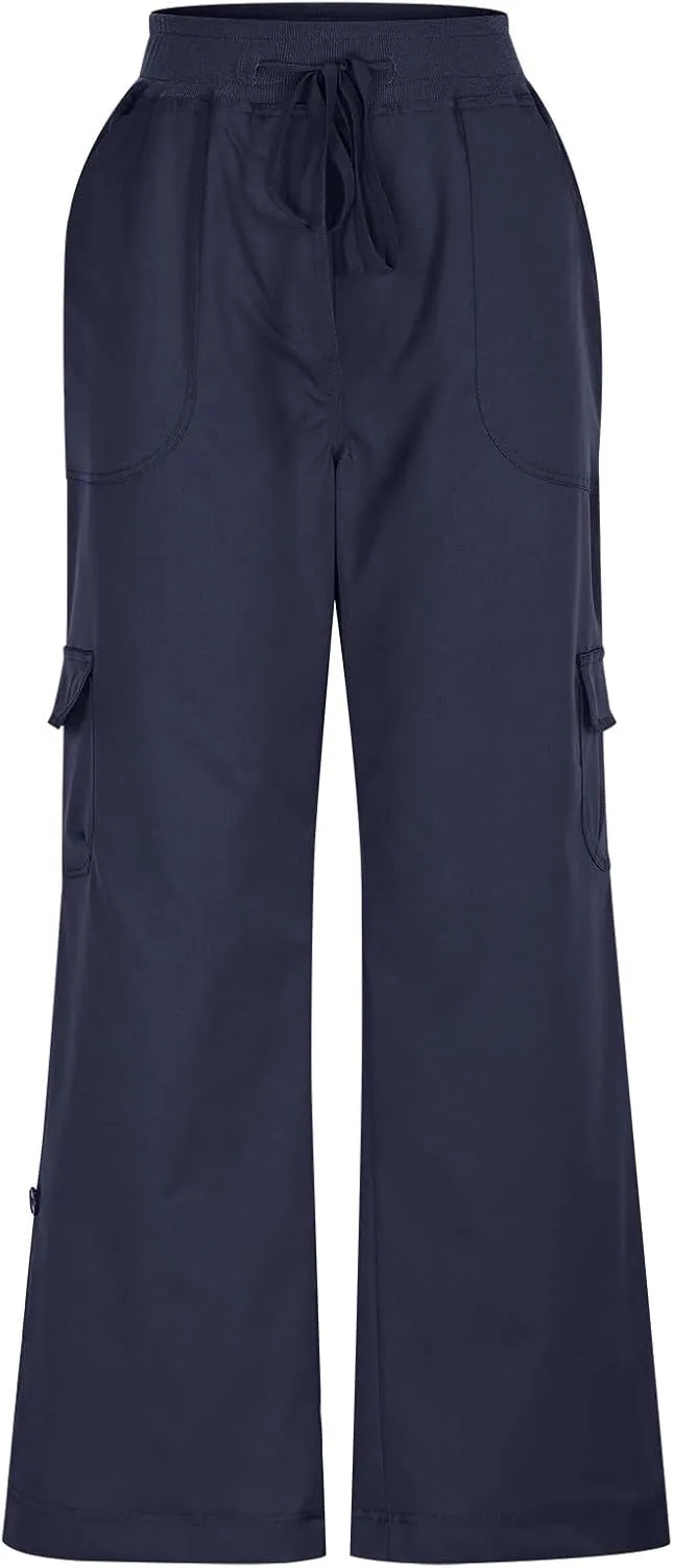 Womens Cargo Joggers Pants Lightweight Hiking Travel Pants Elastic Waist Drawstring Quick Dry Trousers with Pockets