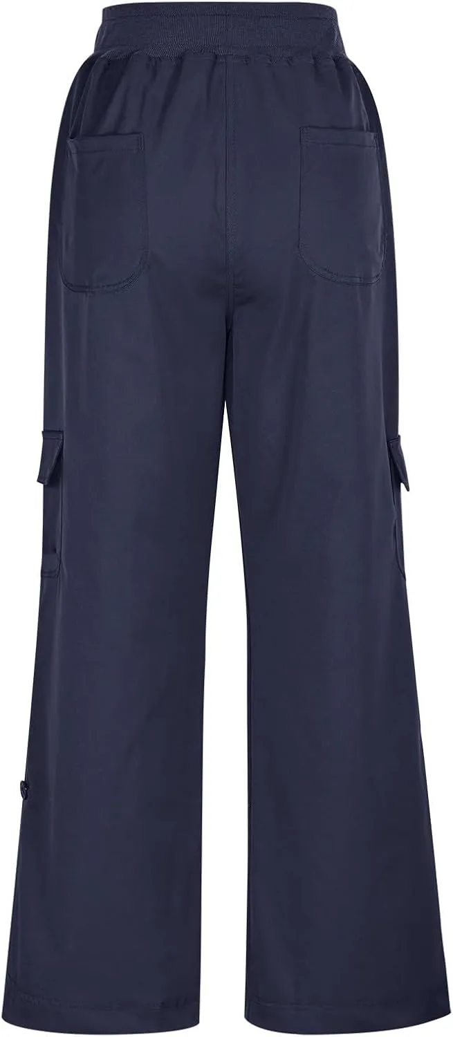 Womens Cargo Joggers Pants Lightweight Hiking Travel Pants Elastic Waist Drawstring Quick Dry Trousers with Pockets