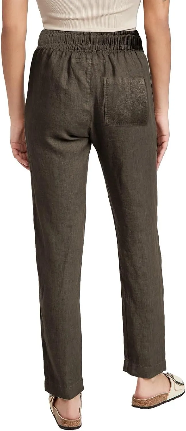 Womens Casual Cotton Linen Pants Lightweight Summer Relax Fit Elastic Waist Plus Size Solid Lounge Long Trousers