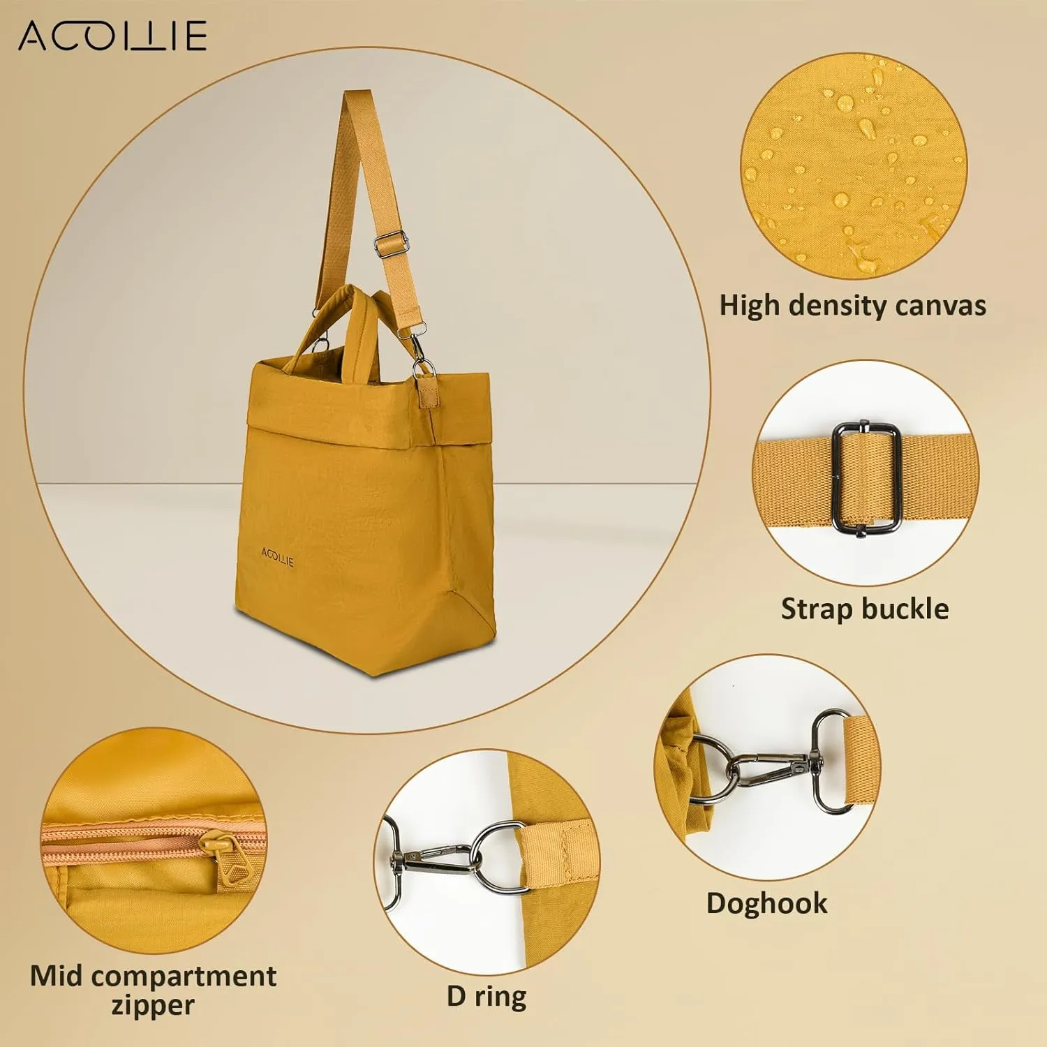 Women's Casual Leisure Tote Bag, Large Capacity Nylon Cloth Handbag, Ultralight Shoulder Bag, Olive green