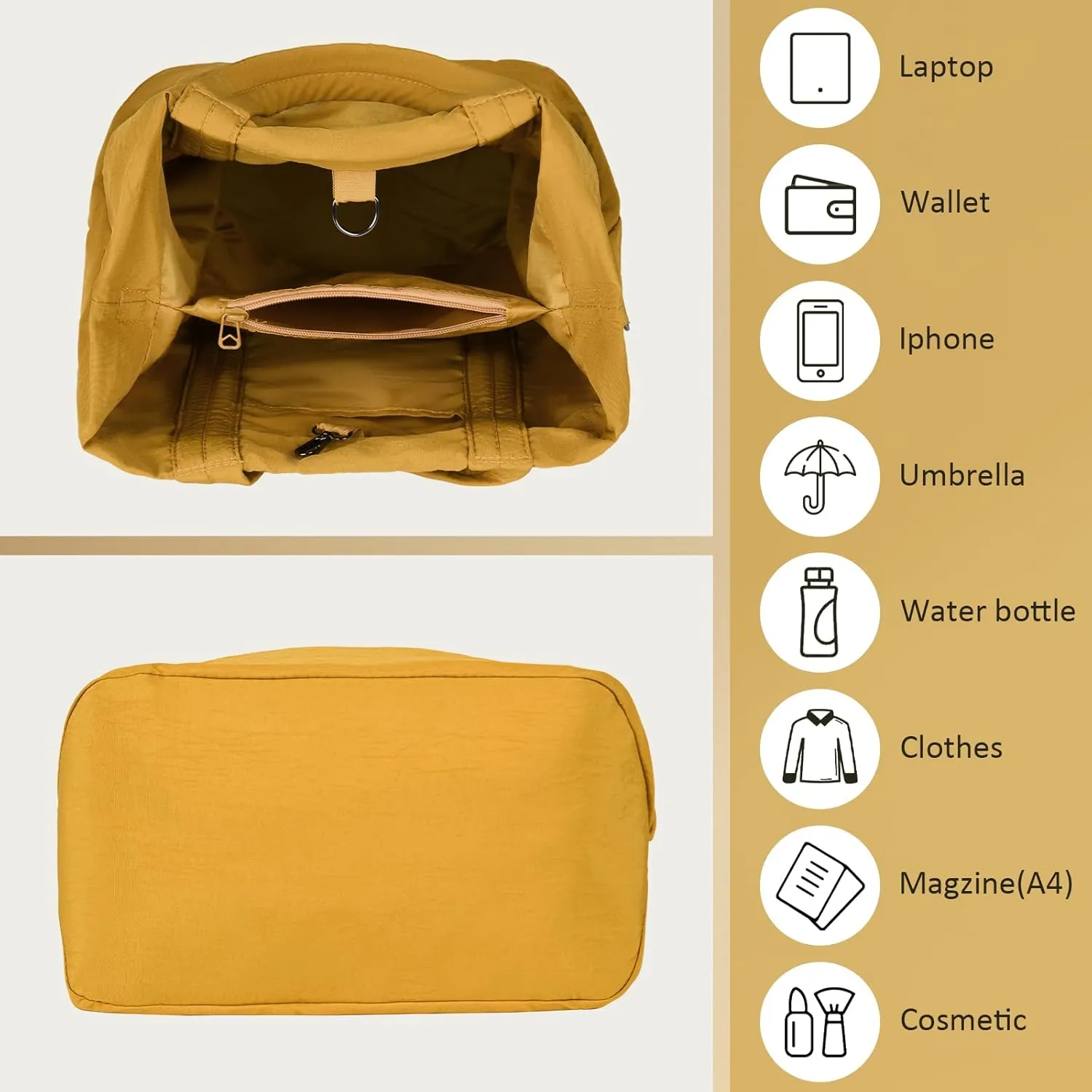 Women's Casual Leisure Tote Bag, Large Capacity Nylon Cloth Handbag, Ultralight Shoulder Bag, Olive green