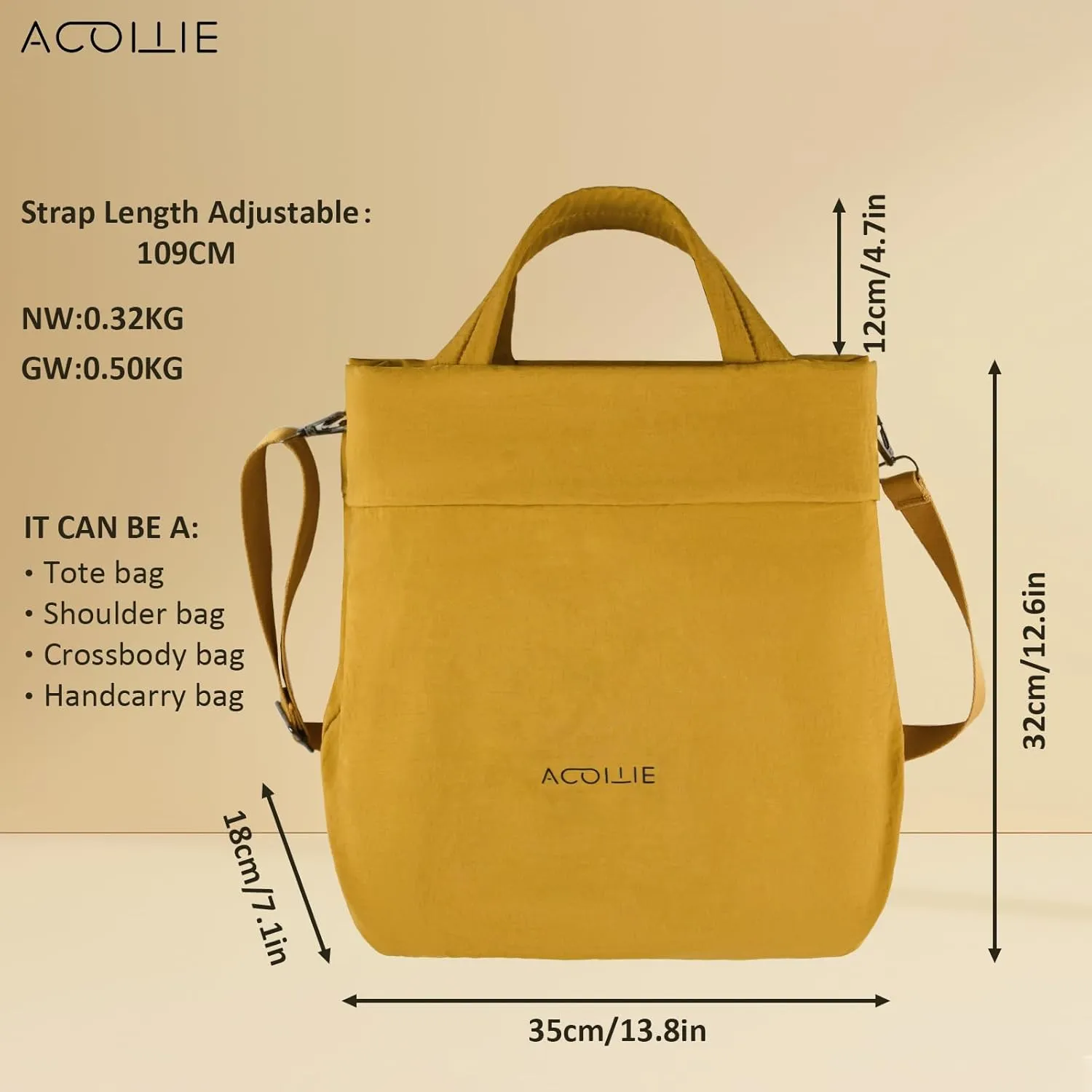 Women's Casual Leisure Tote Bag, Large Capacity Nylon Cloth Handbag, Ultralight Shoulder Bag, Olive green