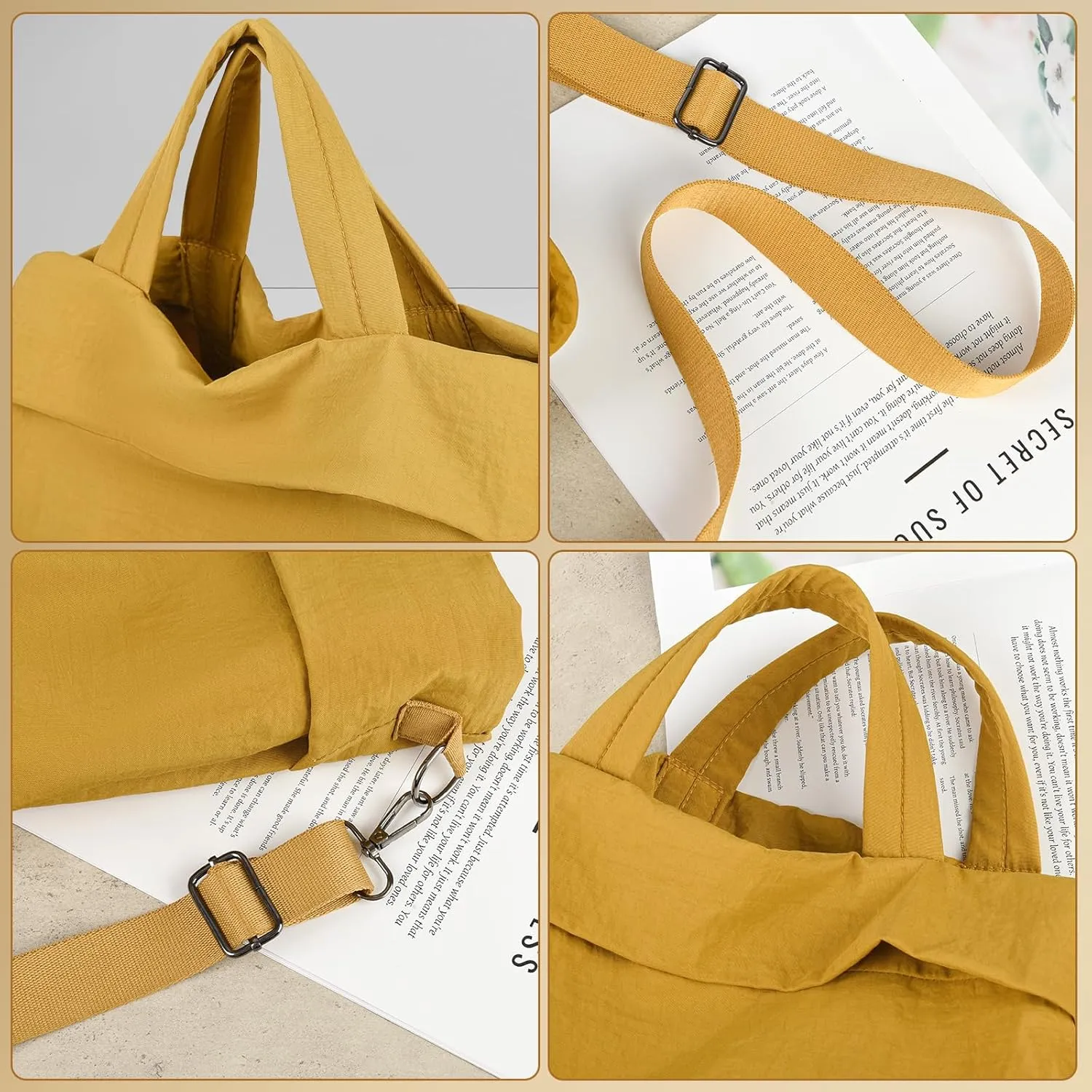 Women's Casual Leisure Tote Bag, Large Capacity Nylon Cloth Handbag, Ultralight Shoulder Bag, Olive green
