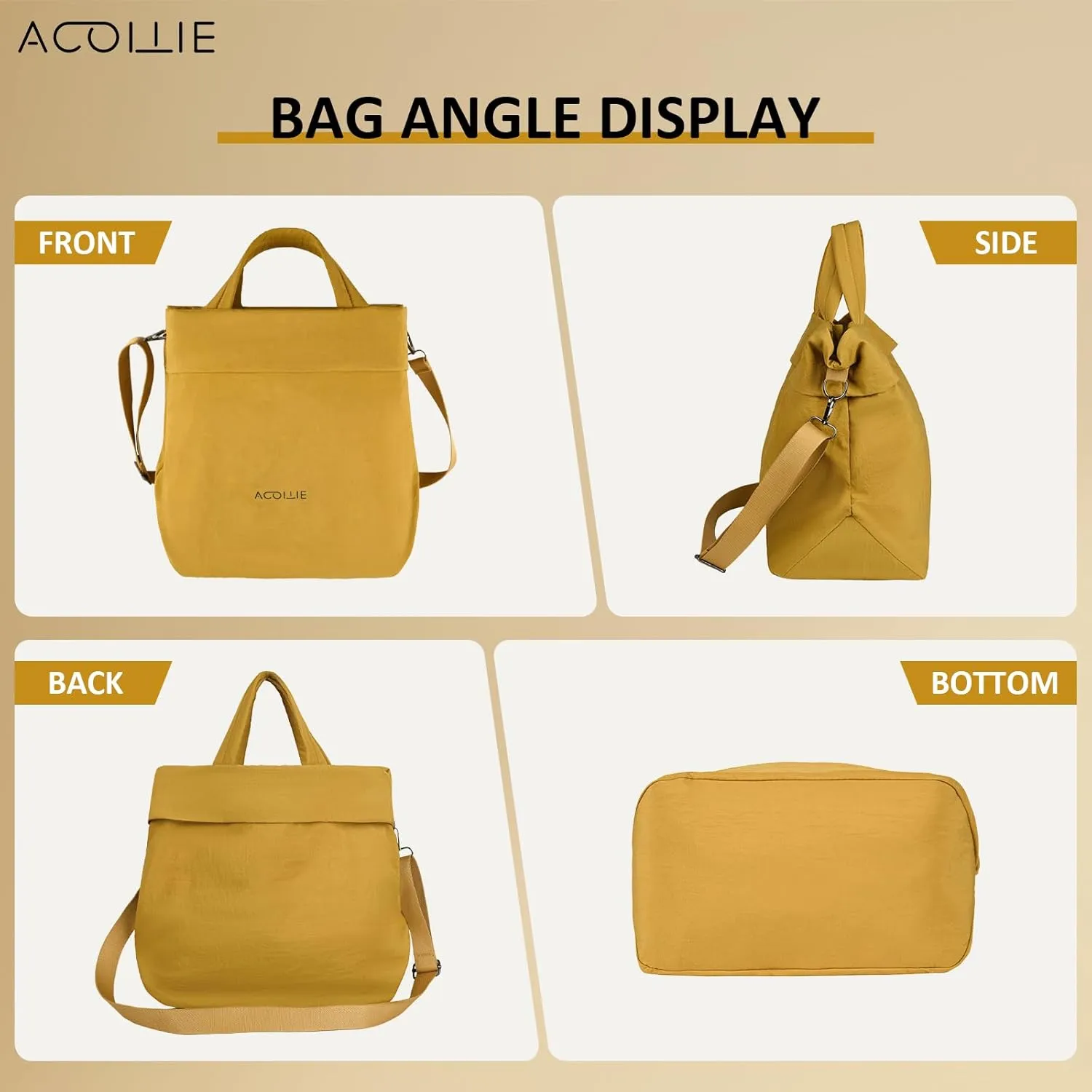 Women's Casual Leisure Tote Bag, Large Capacity Nylon Cloth Handbag, Ultralight Shoulder Bag, Olive green