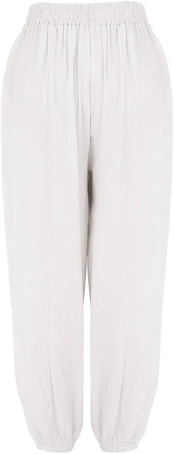 Women's Cotton Linen Baggy Harem Pants Casual Solid Drawstring Elastic Waisted Boho Yoga Hippie Gypsy Aladdin Lounge Trousers