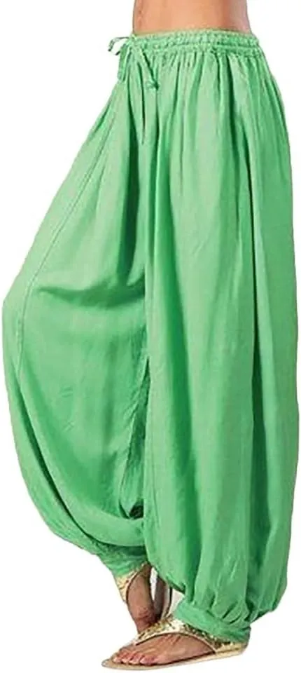 Women's Cotton Linen Baggy Harem Pants Casual Solid Drawstring Elastic Waisted Boho Yoga Hippie Gypsy Aladdin Lounge Trousers