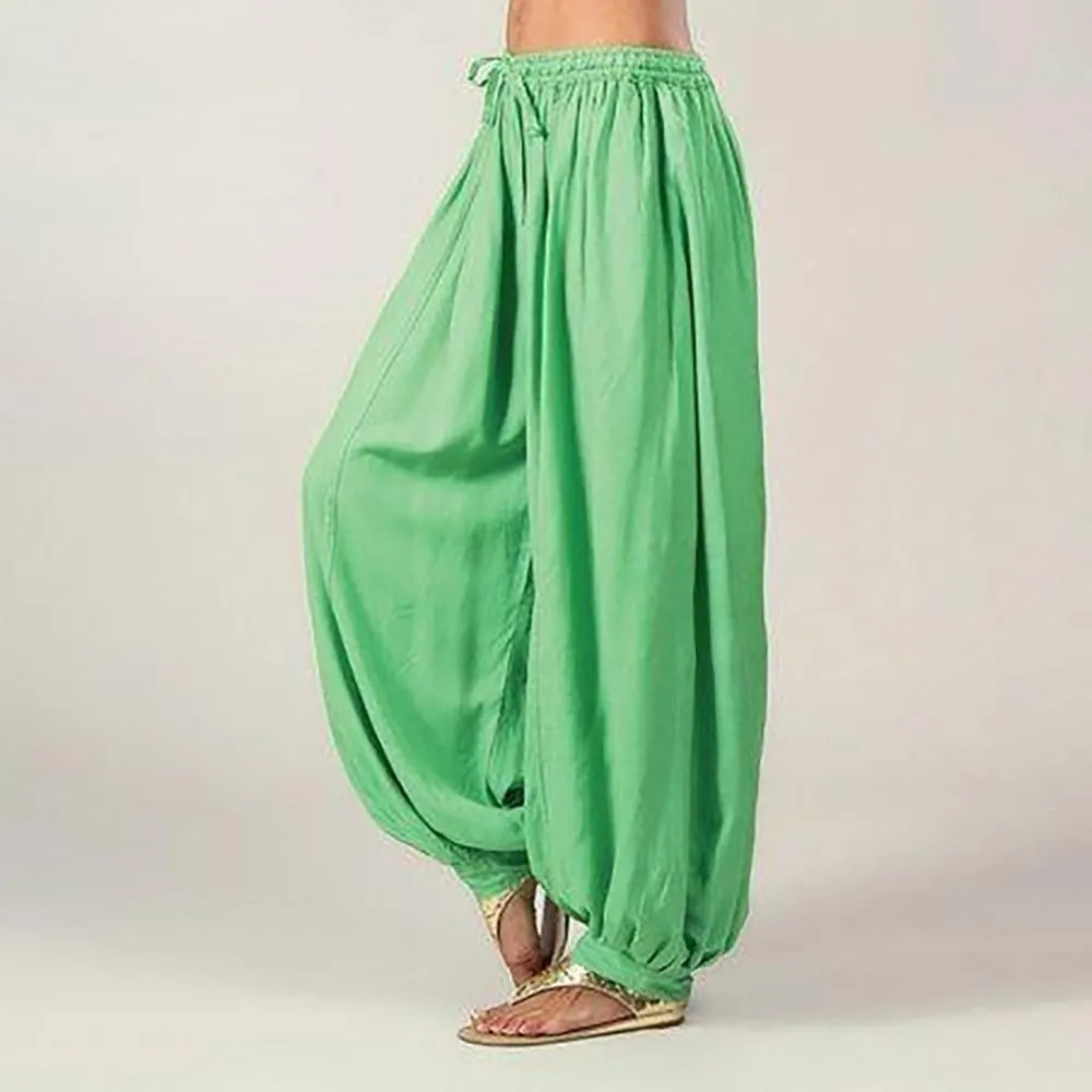 Women's Cotton Linen Baggy Harem Pants Casual Solid Drawstring Elastic Waisted Boho Yoga Hippie Gypsy Aladdin Lounge Trousers