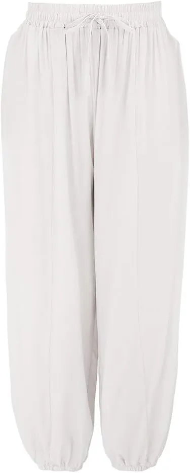 Women's Cotton Linen Baggy Harem Pants Casual Solid Drawstring Elastic Waisted Boho Yoga Hippie Gypsy Aladdin Lounge Trousers