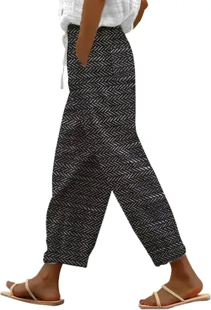 Women's Cotton Linen Pants Wide Leg Casual Loose Drawstring High Waist Palazzo Trousers Lightweight Pants