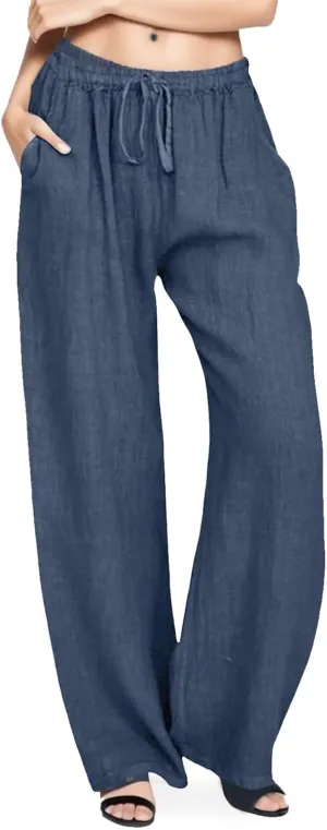 Women's Cotton Linen Summer Cropped Pants Elastic Waist Wide Leg Loose Fit Palazzo Pants Travel