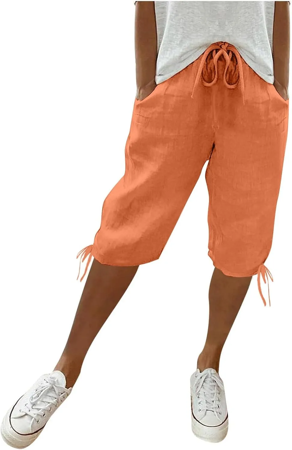 Womens High Waisted Summer Short Cotton Linen Dressy Casual Shorts Drawstring Cute Bermuda Trendy Vacation Clothes