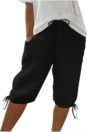 Womens High Waisted Summer Short Cotton Linen Dressy Casual Shorts Drawstring Cute Bermuda Trendy Vacation Clothes