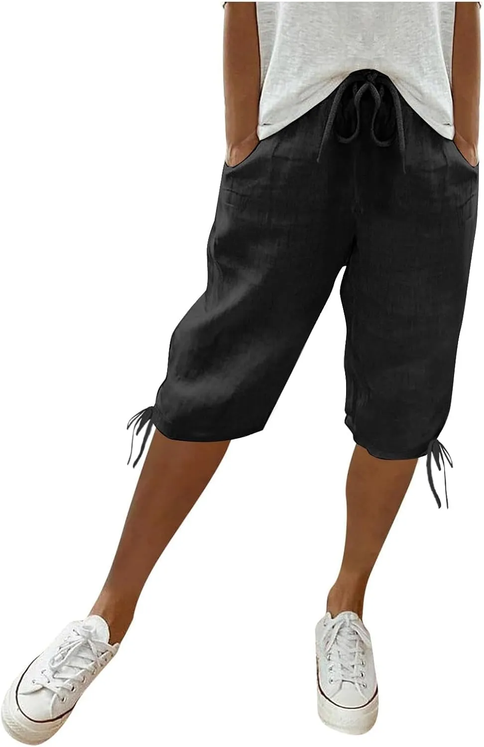 Womens High Waisted Summer Short Cotton Linen Dressy Casual Shorts Drawstring Cute Bermuda Trendy Vacation Clothes