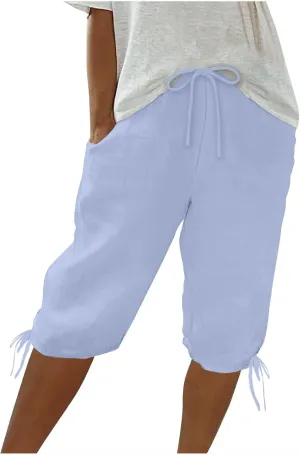 Womens High Waisted Summer Short Cotton Linen Dressy Casual Shorts Drawstring Cute Bermuda Trendy Vacation Clothes