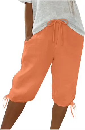 Womens High Waisted Summer Short Cotton Linen Dressy Casual Shorts Drawstring Cute Bermuda Trendy Vacation Clothes