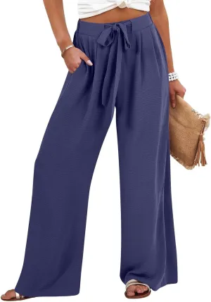 Womens High Waisted Wide Leg Drawstring Pants Office Elegant Fit Stretch Waistband Trousers Evening Party Casual Pant