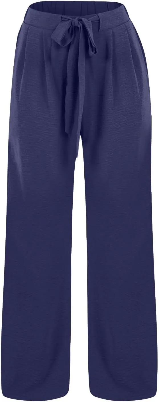 Womens High Waisted Wide Leg Drawstring Pants Office Elegant Fit Stretch Waistband Trousers Evening Party Casual Pant