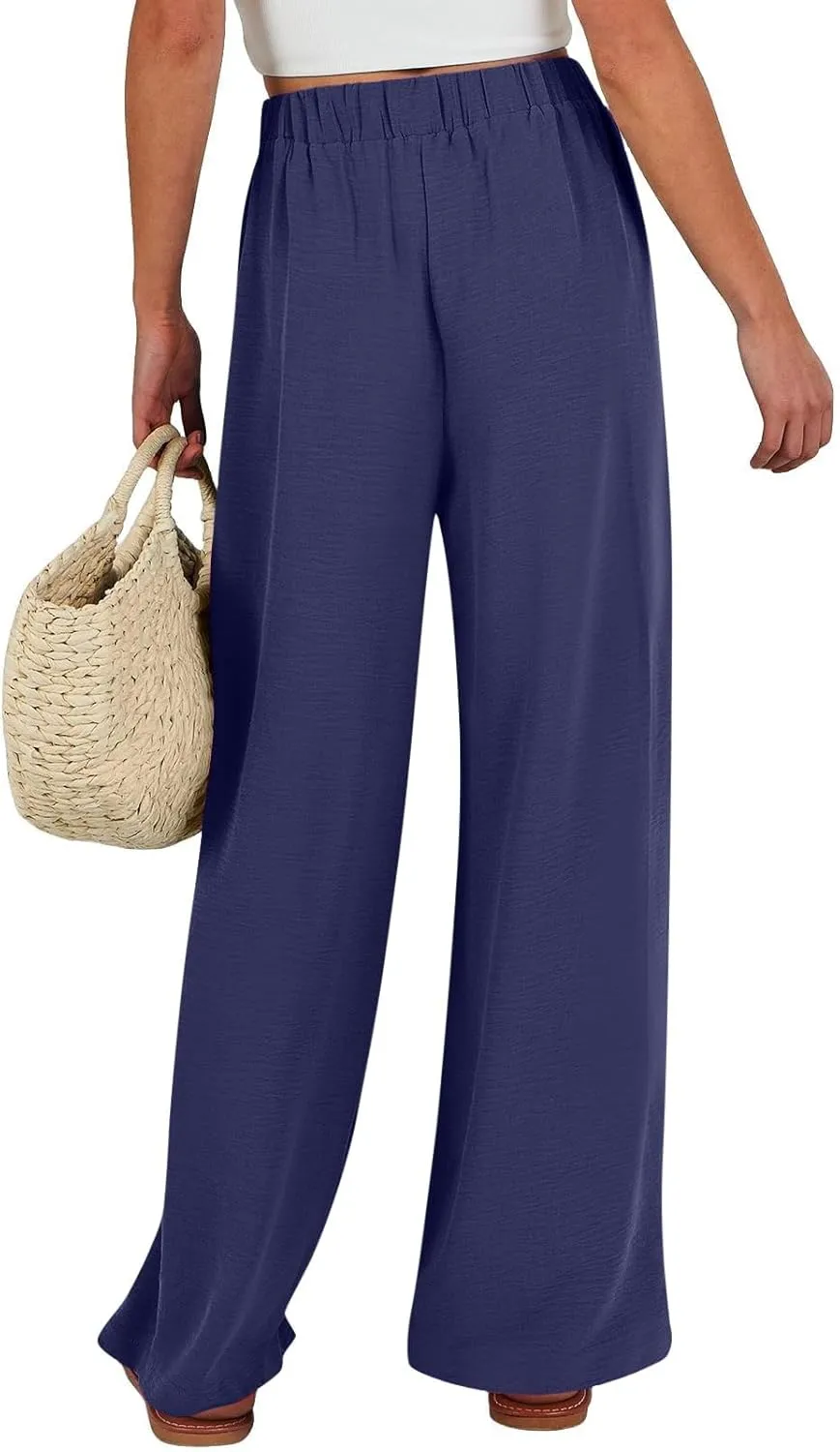 Womens High Waisted Wide Leg Drawstring Pants Office Elegant Fit Stretch Waistband Trousers Evening Party Casual Pant