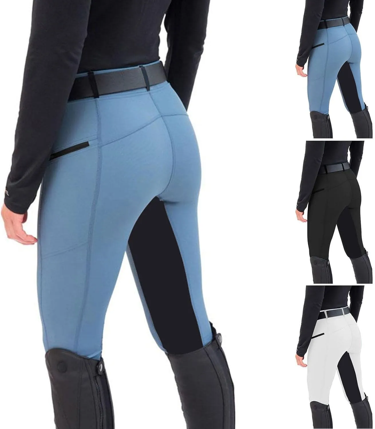 Womens Horse Riding Pants Full Seat Riding Breeches Equestrian Tights Horseback Patchwork Trouser with Pockets