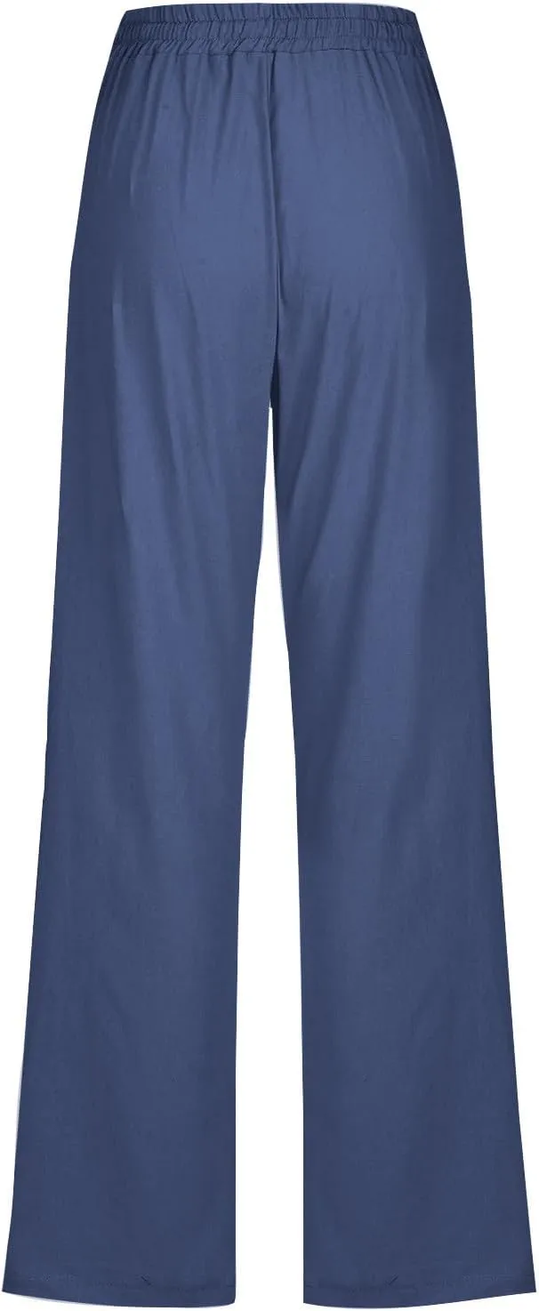 Women's Linen Pants 2025 Causal Summer Loose Drawstring High Waisted Long Pants Trousers with Pockets Plus Size