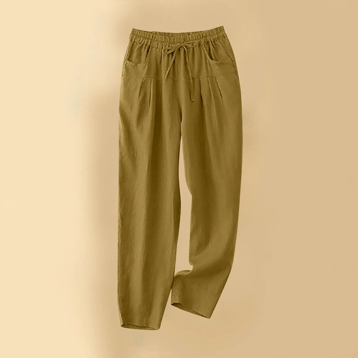 Women's Linen Pants Dressy Elastic Waist Wide Leg Flowy Pants Relaxed Fit High Waisted Plus Size Pants with Pckets