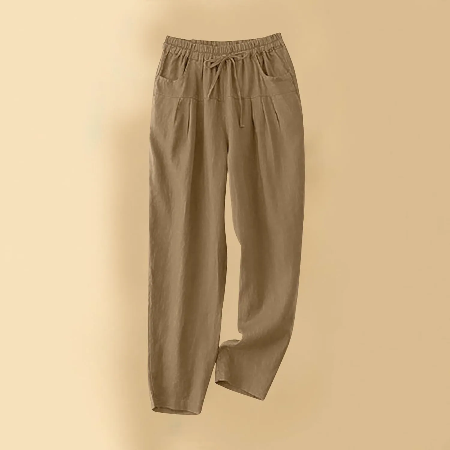 Women's Linen Pants Dressy Elastic Waist Wide Leg Flowy Pants Relaxed Fit High Waisted Plus Size Pants with Pckets