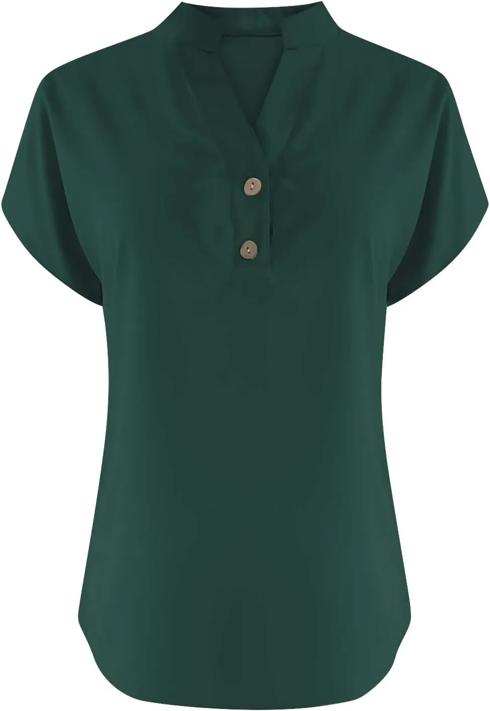 Women's Linen V Neck Shirt Trendy Short Sleeve Button Summer T-Shirts Loose Vacation Beach Solid Blouses Tunic Tops
