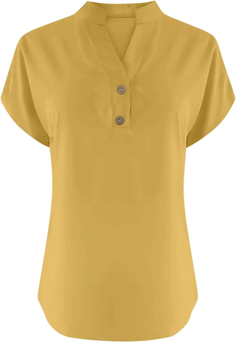 Women's Linen V Neck Shirt Trendy Short Sleeve Button Summer T-Shirts Loose Vacation Beach Solid Blouses Tunic Tops