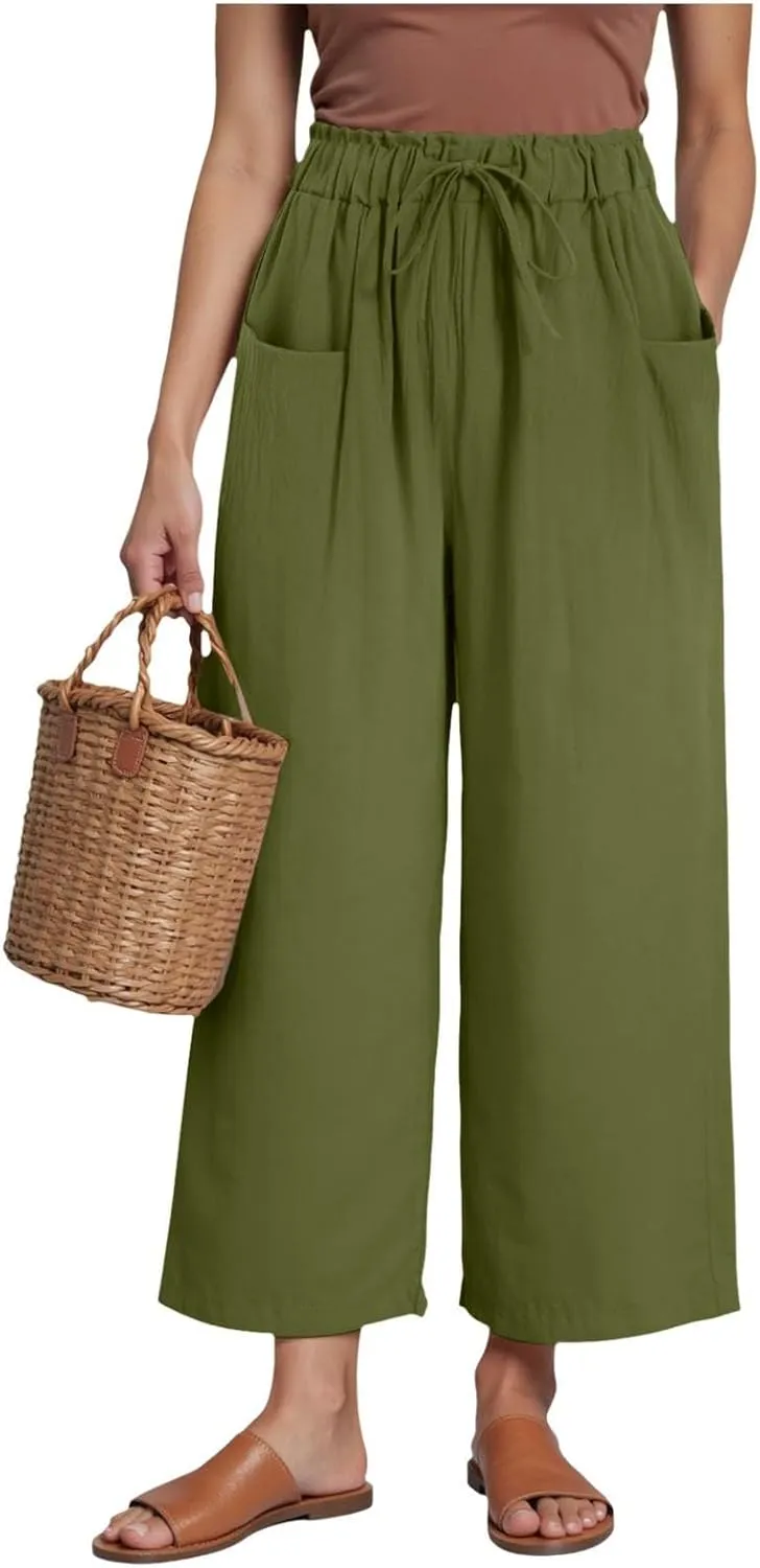 Womens Linen Wide Leg Pants Womens Linen Pants Wide Leg for Women High Waist Casual Relaxed with Pockets Inseam