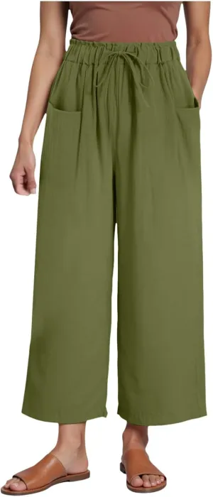 Womens Linen Wide Leg Pants Womens Linen Pants Wide Leg for Women High Waist Casual Relaxed with Pockets Inseam