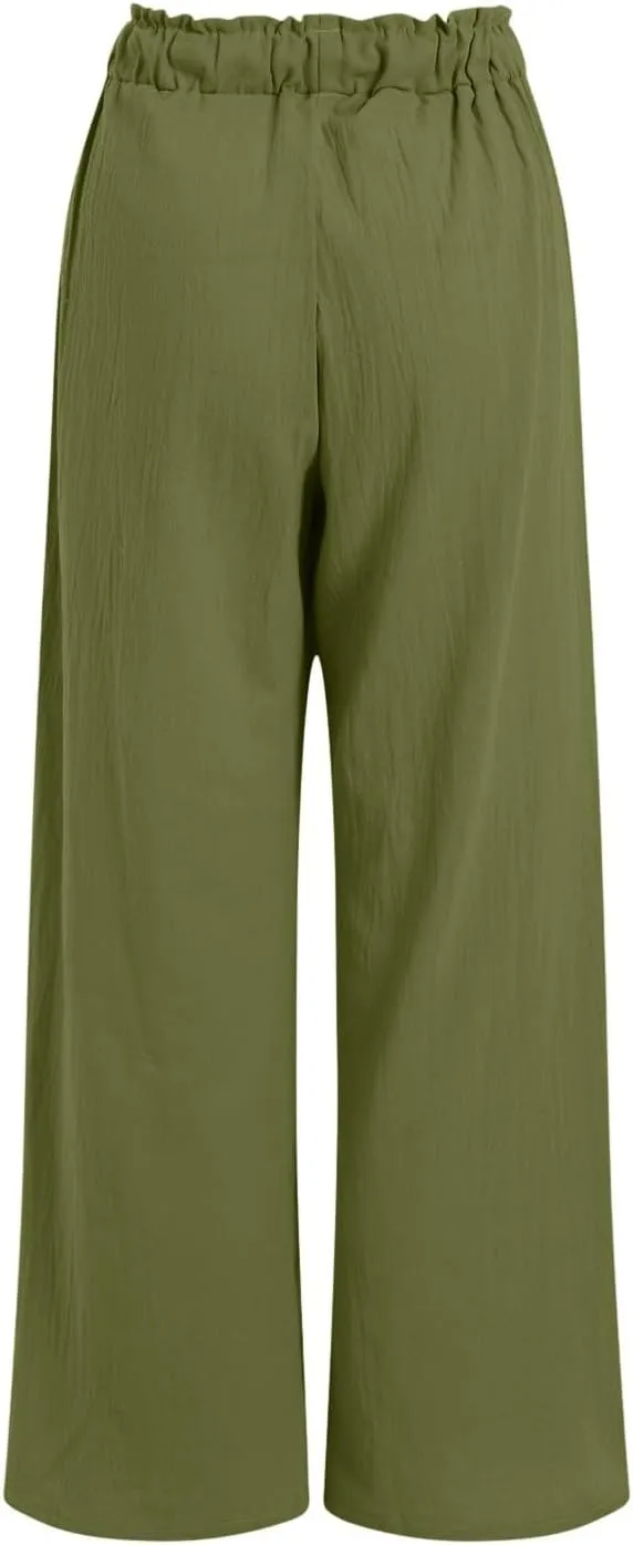 Womens Linen Wide Leg Pants Womens Linen Pants Wide Leg for Women High Waist Casual Relaxed with Pockets Inseam
