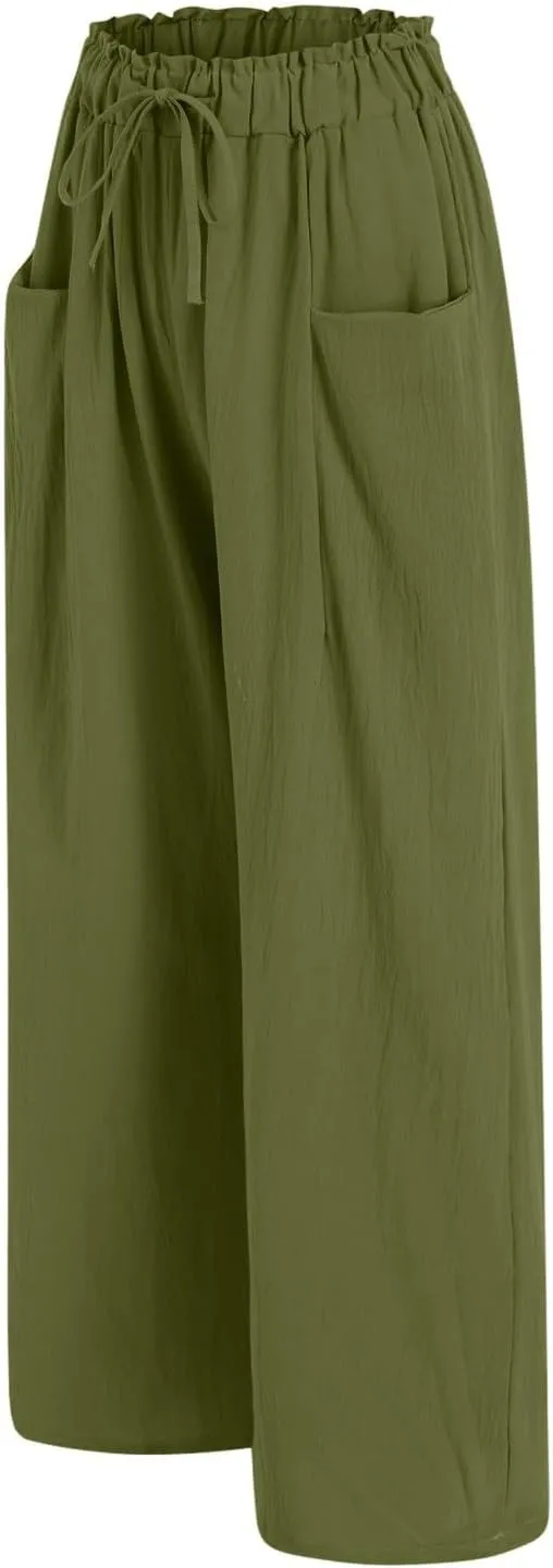 Womens Linen Wide Leg Pants Womens Linen Pants Wide Leg for Women High Waist Casual Relaxed with Pockets Inseam