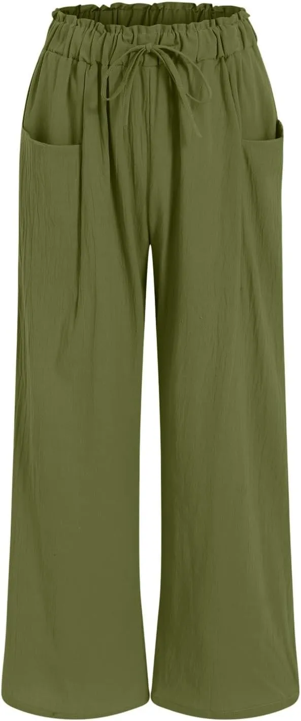 Womens Linen Wide Leg Pants Womens Linen Pants Wide Leg for Women High Waist Casual Relaxed with Pockets Inseam