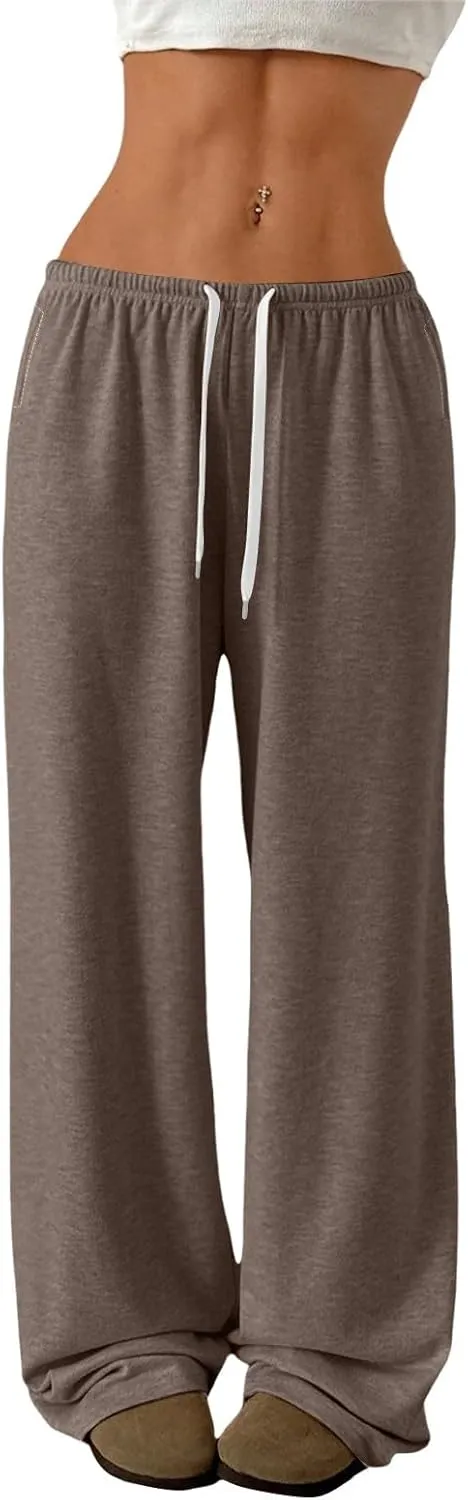 Womens Low Rise Baggy Sweatpants Elastic Drawstring Wide Leg Workout Pants Lightweight Yoga Track Pants with Pockets