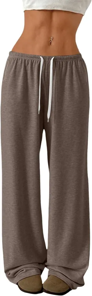 Womens Low Rise Baggy Sweatpants Elastic Drawstring Wide Leg Workout Pants Lightweight Yoga Track Pants with Pockets