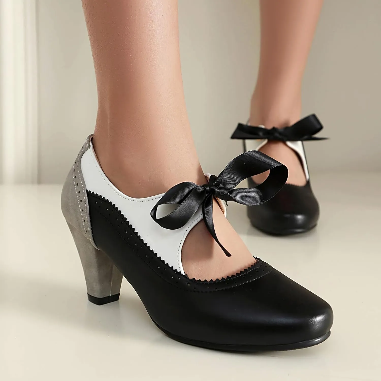 Women's Mary Jane Close Round Toe Vintage Ankle Strap Rockability 1950s Gatsby Heels Retro 1920s Victorian Pumps Shoes
