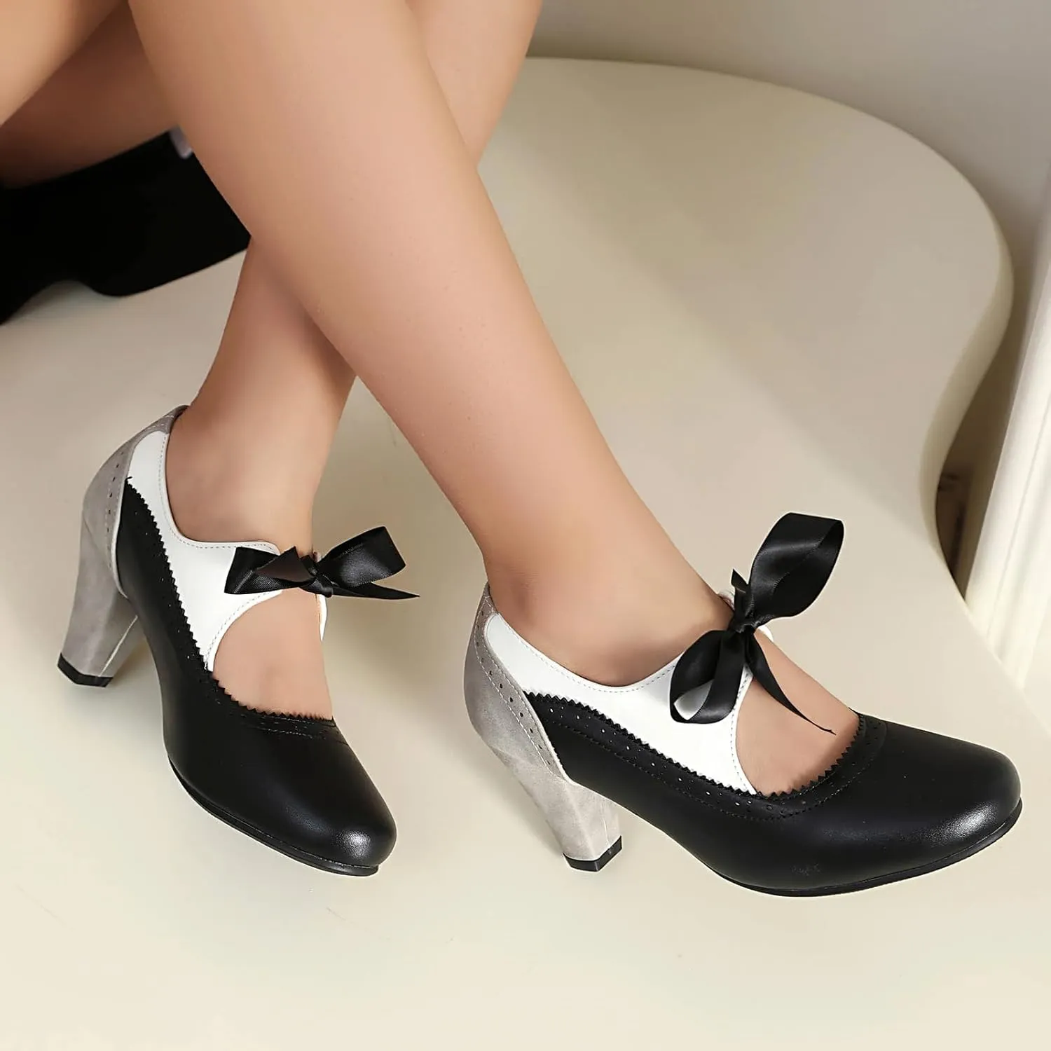 Women's Mary Jane Close Round Toe Vintage Ankle Strap Rockability 1950s Gatsby Heels Retro 1920s Victorian Pumps Shoes