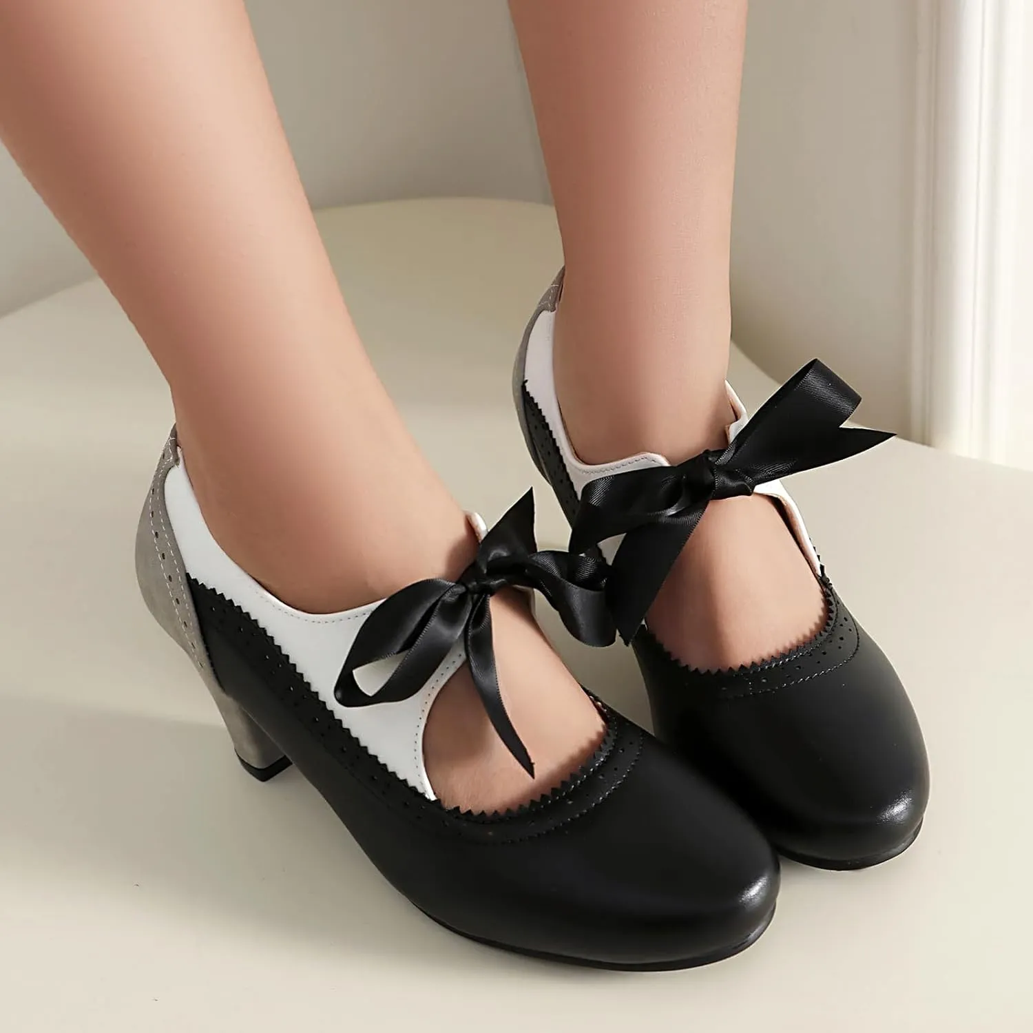 Women's Mary Jane Close Round Toe Vintage Ankle Strap Rockability 1950s Gatsby Heels Retro 1920s Victorian Pumps Shoes