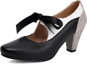 Women's Mary Jane Close Round Toe Vintage Ankle Strap Rockability 1950s Gatsby Heels Retro 1920s Victorian Pumps Shoes