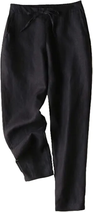 Women's Pants 2025 Cotton Linen Drawstring Elastic Waist Fashion Solid Color Trouser Loose Casual Comfy Length Pant