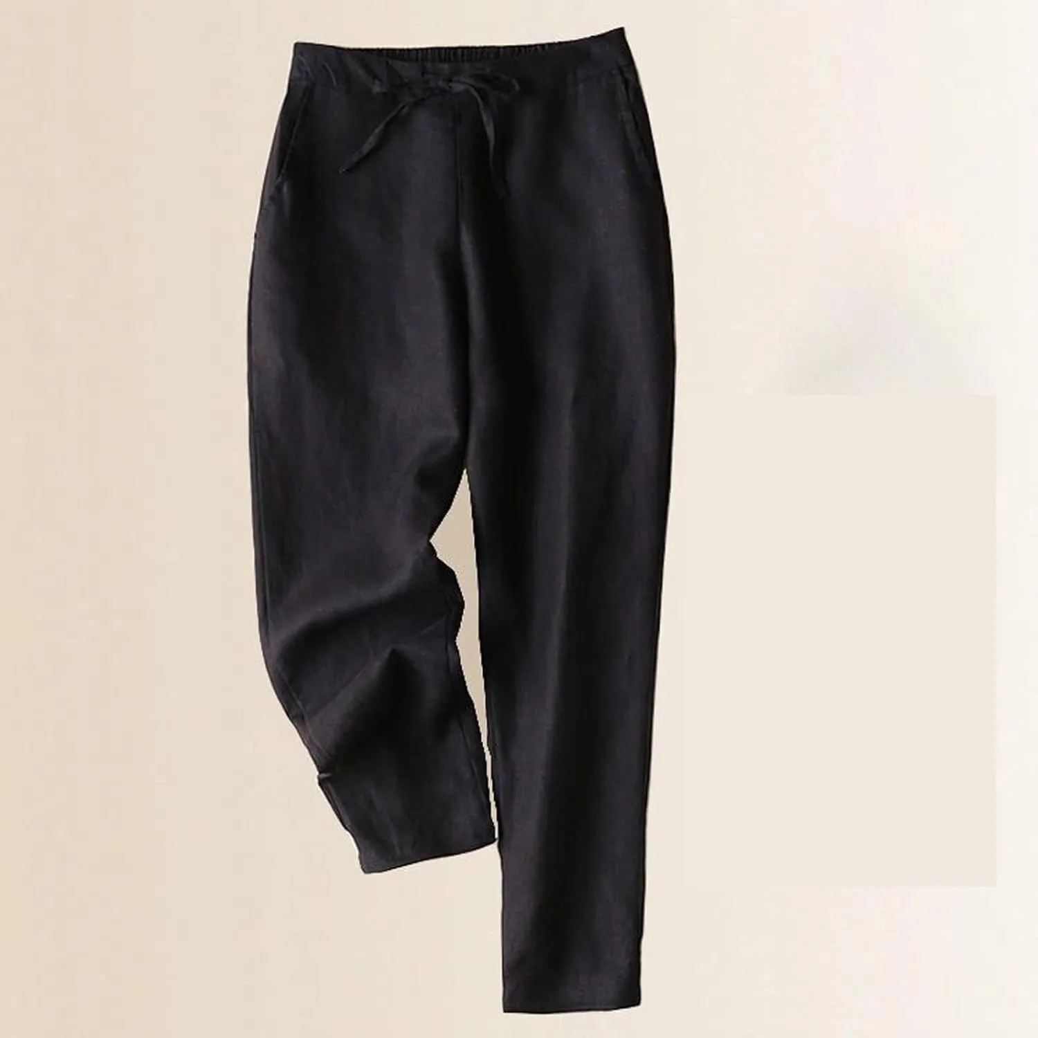 Women's Pants 2025 Cotton Linen Drawstring Elastic Waist Fashion Solid Color Trouser Loose Casual Comfy Length Pant