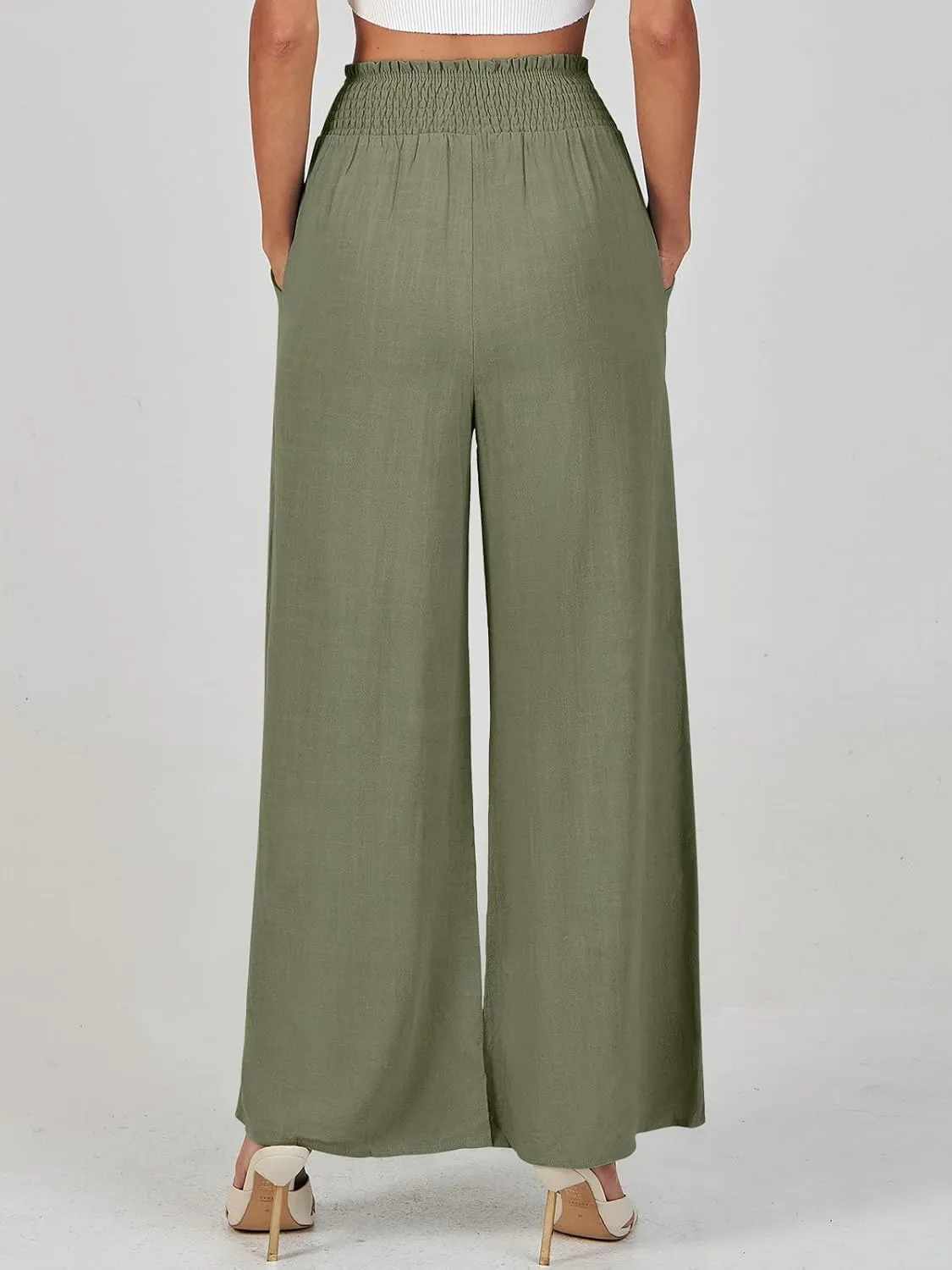 Women's Pants Summer Business Casual Dressy Palazzo Pants Drawstring High Waist Wide Leg Trousers Vacation 2025