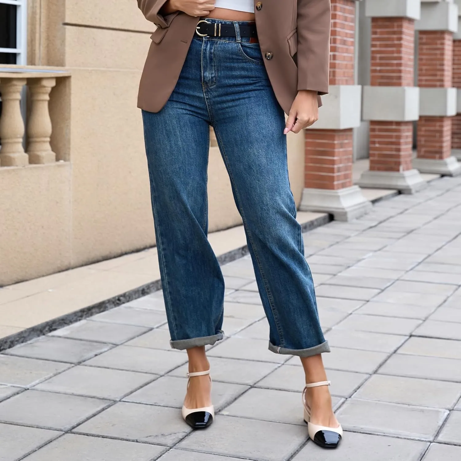 Women's Slingback Pumps Chunky Heels Sexy Splicing Square Closed Heels with Adjustable Ankle Strap Dress Shoes for Office Casual Party Dress Shoes