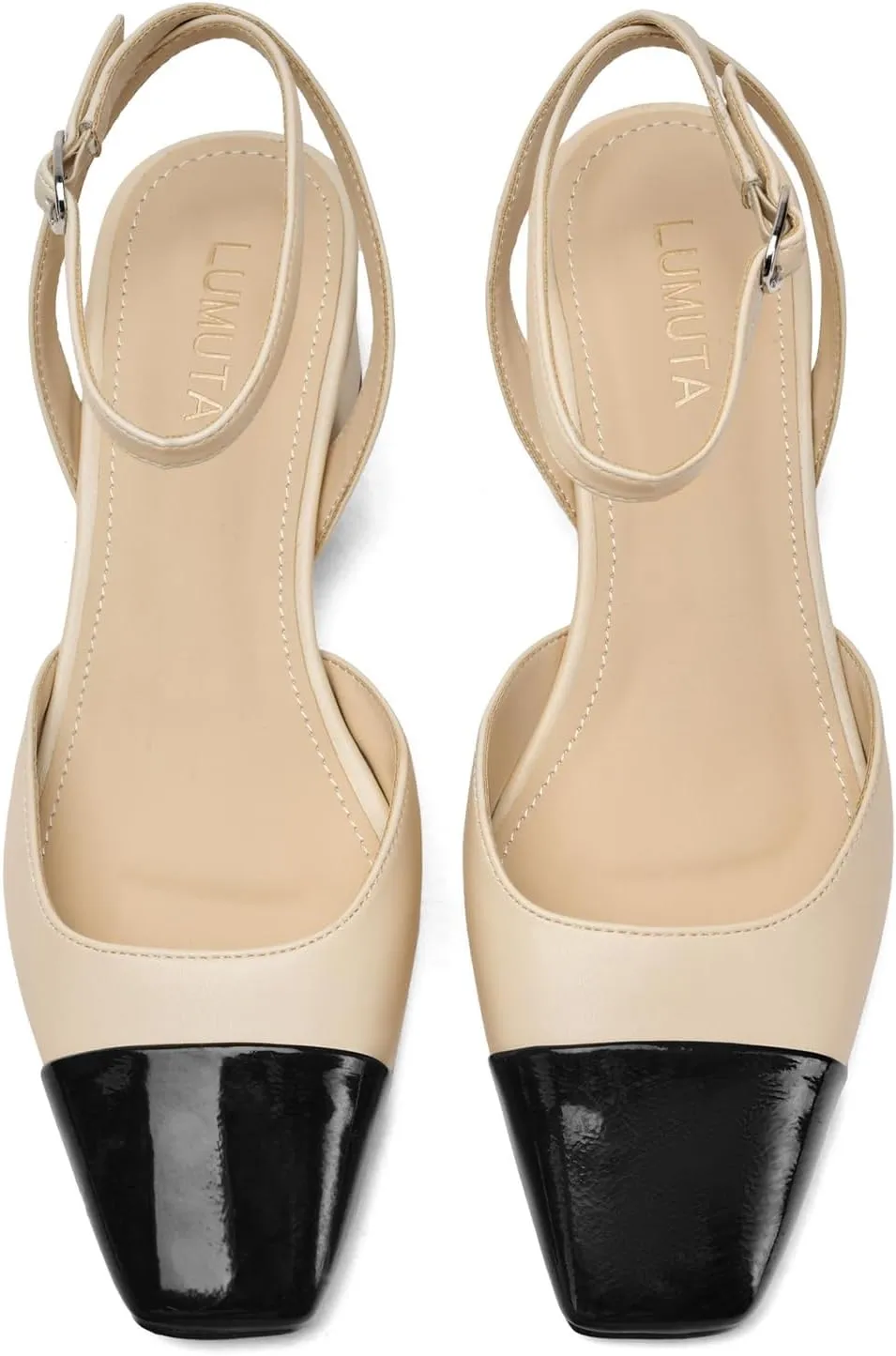 Women's Slingback Pumps Chunky Heels Sexy Splicing Square Closed Heels with Adjustable Ankle Strap Dress Shoes for Office Casual Party Dress Shoes