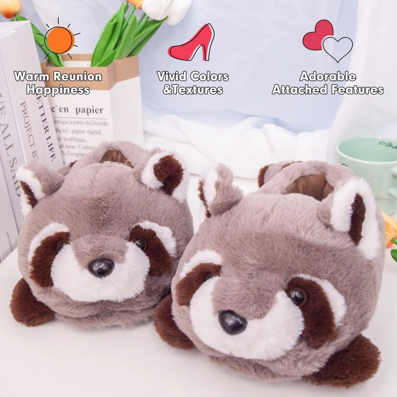 Women's Slippers Cute Wild Animal Slippers Funny Slippers Novelty Fox Cozy Slippers Fuzzy Soft Winter Warm House Shoes