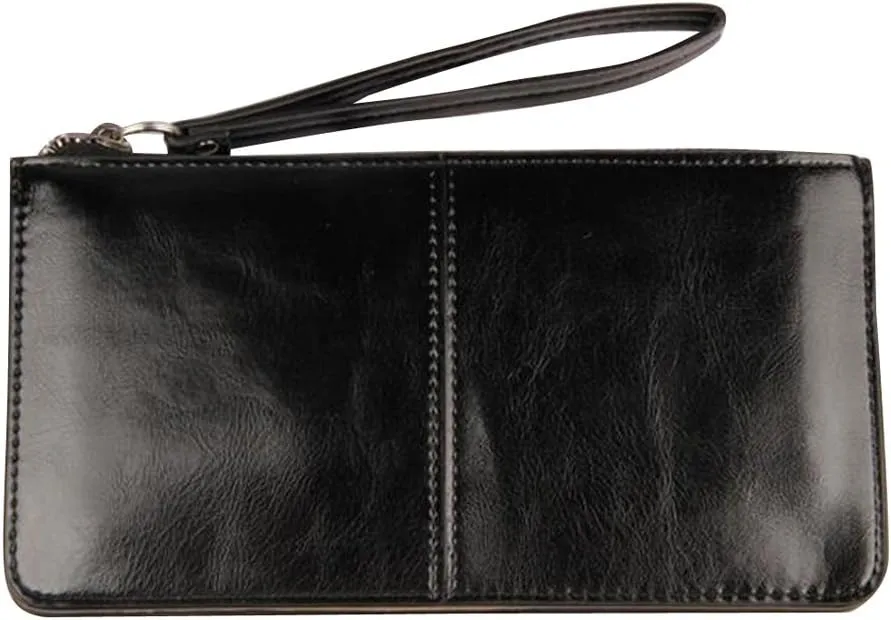 Women's Solid Color PU Leather Wristlet Clutches Purse Wallet Credit ID Cards Holder