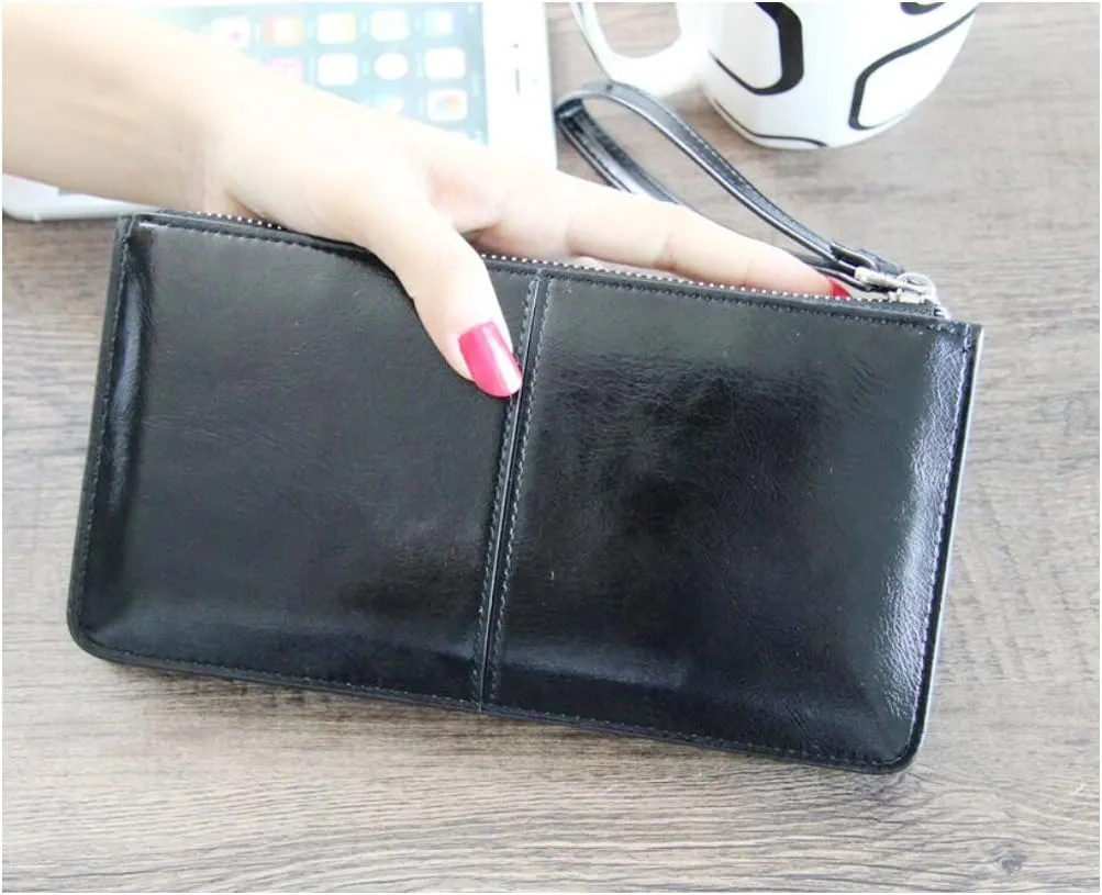 Women's Solid Color PU Leather Wristlet Clutches Purse Wallet Credit ID Cards Holder