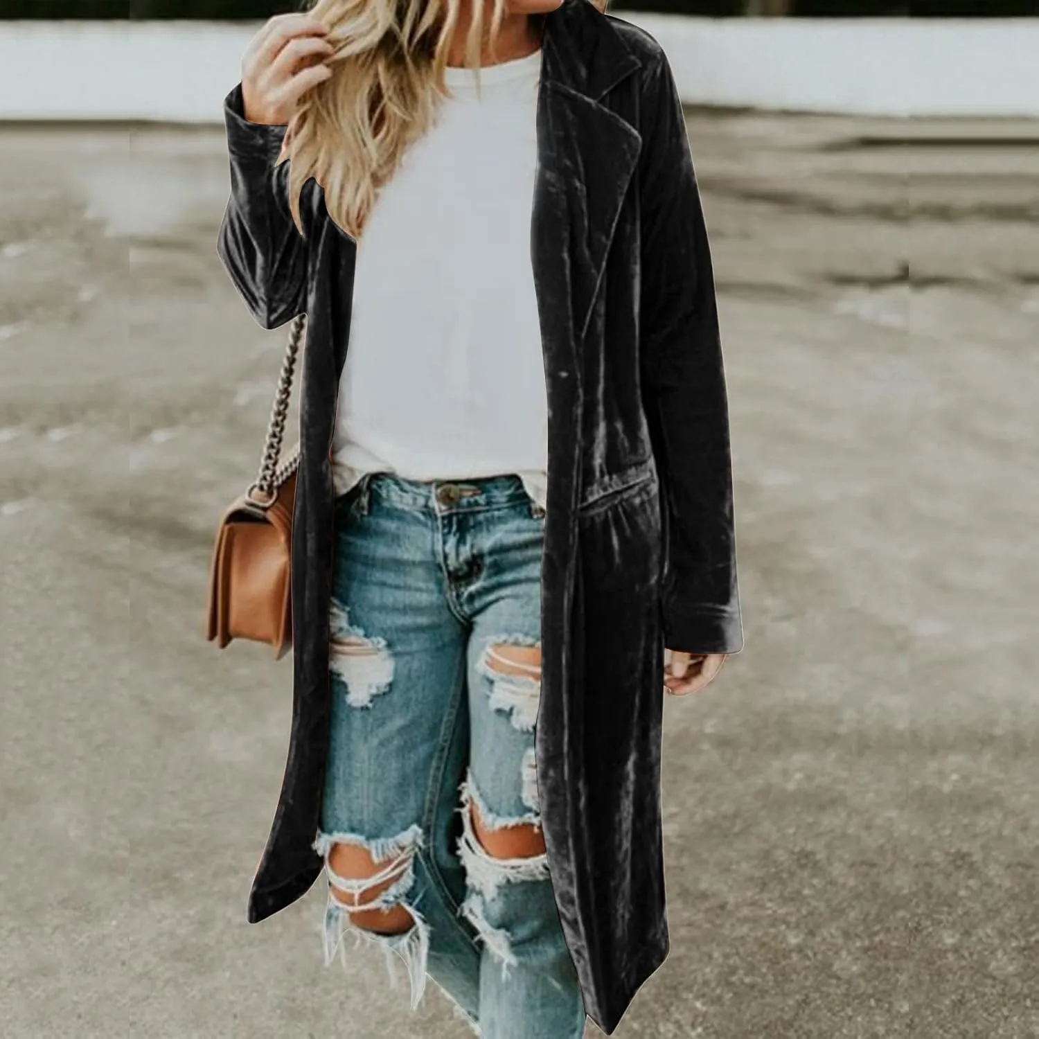 Women's Spring Coat Velvet Loose Elastic Coat Long Outwear Coats Long Casual Coat Business Work Cardigan for Women