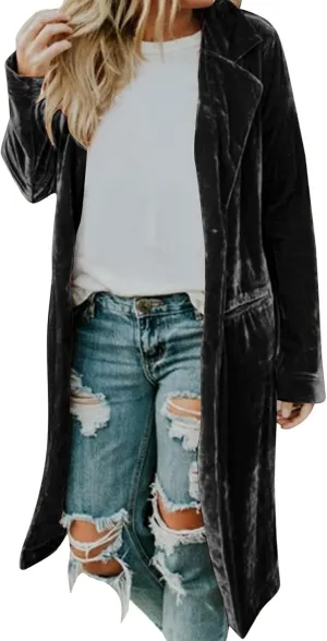 Women's Spring Coat Velvet Loose Elastic Coat Long Outwear Coats Long Casual Coat Business Work Cardigan for Women