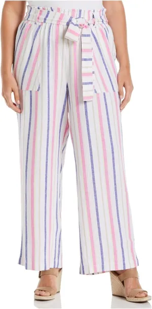 Womens Stripe Linen Blend Casual Trouser Pants